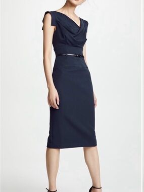 Black Halo Navy Jackie O Sheath Midi Dress